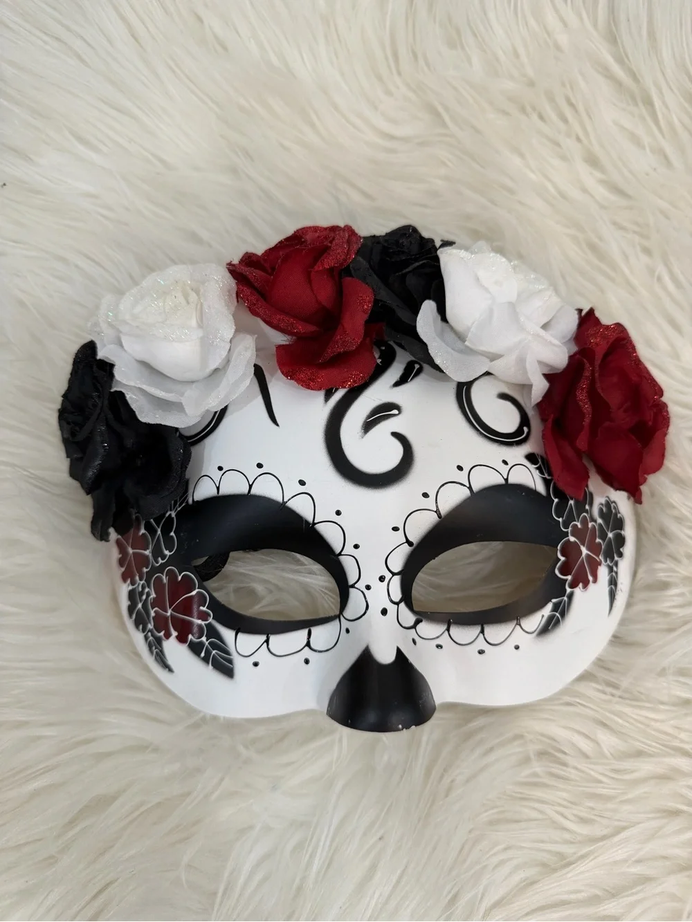 White Day of the Dead Floral Masquerade Mask